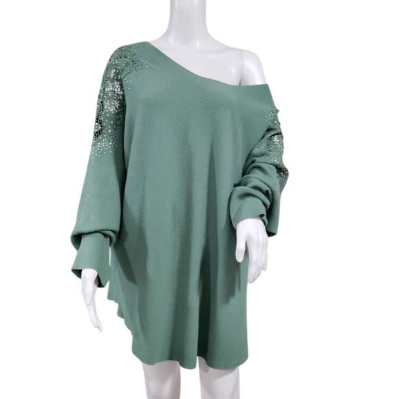LIV Milano Sweaters - NWT LIV Milano Embroidered Studded Fairy Lagenlook Artsey Sweater Sage Green 3X